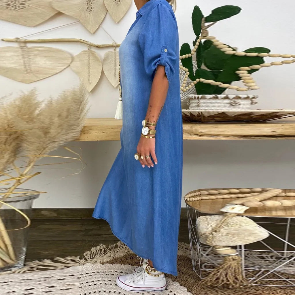 Lovi | Maxi Jeanskleid mit Schlitz