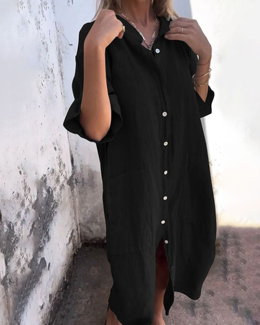 Leoniela | Elegantes Midi-Hemdblusenkleid