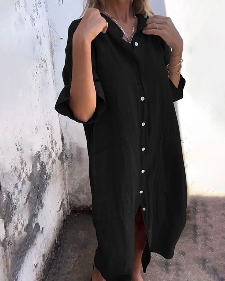 Leoniela | Elegantes Midi-Hemdblusenkleid