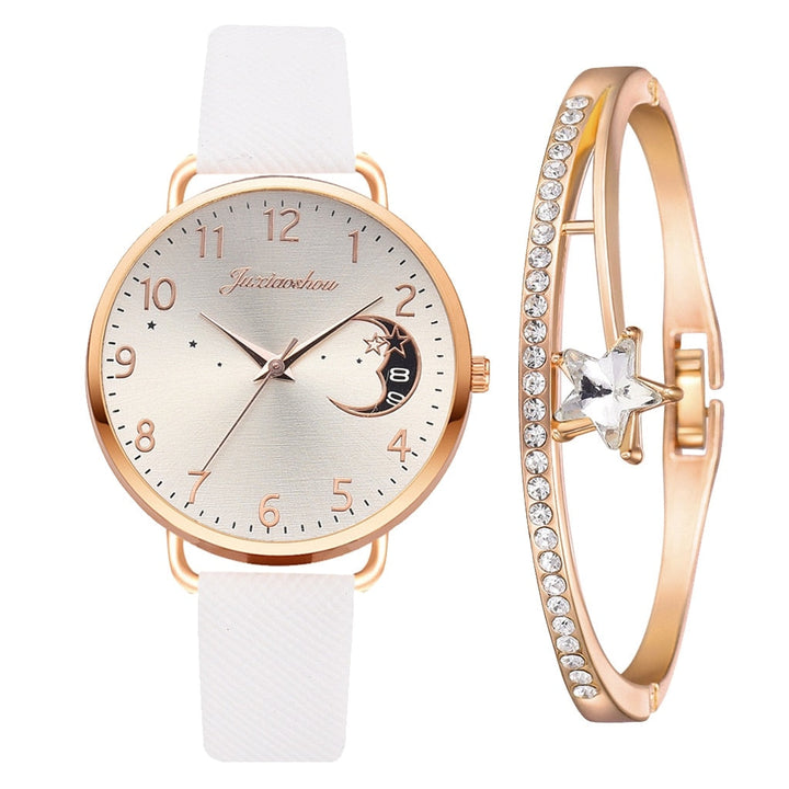 Set mit Uhr und Armbändern mit Mondzahlen-Zifferblatt
