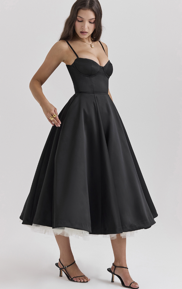 Sofie | Satiniertes Bustier-Midikleid